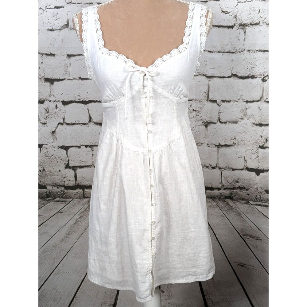 COTTON: ON "Alina" Lace Trim Mini Dress Coquette Milkmaid Boho Peasant XS NWT